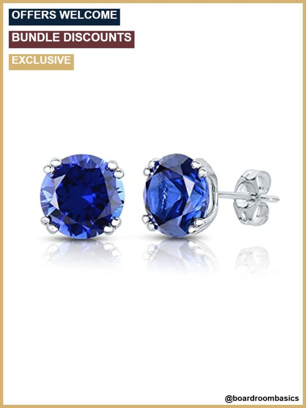 14K Solid White Gold Created Sapphire 8mm Round Stud Earrings
